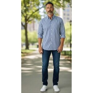 GAP SLIM FIT LONG SLEEVE BLUE Pink PLAID BUTTON DOWN SHIRT MEN SZ XL 100% Cotton